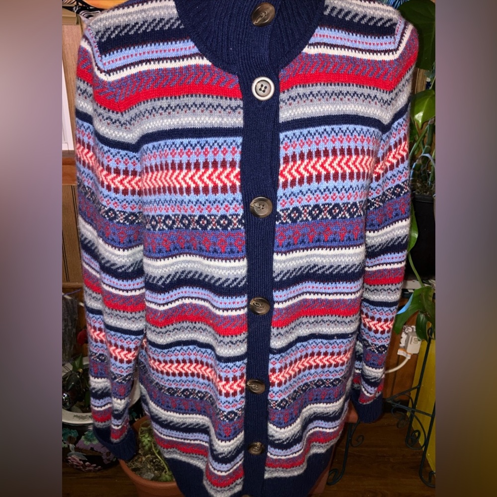 LL Bean XL women’s multicolor wool cardigan sweater - NOTE fits like a large.